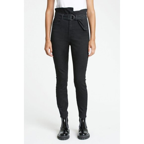 Pistola Womens Inez Black Paperbag Skinny Jeans Belted High Rise Raw Hem size 31 - Picture 2 of 15